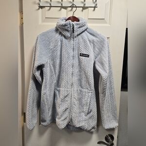 Columbia Light Blue Textured Fleece Jacket, Plush, Size Medium
